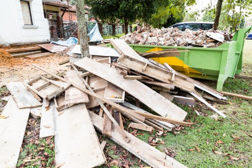 Construction site in West Hampstead with waste management practices