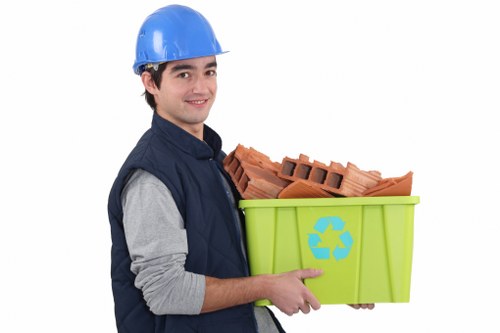 Construction site in Willesden with builders waste containers